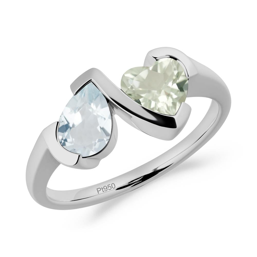 Bezel Set Aquamarine and Green Amethyst Toi Et Moi Ring - LUO Jewelry #metal_platinum