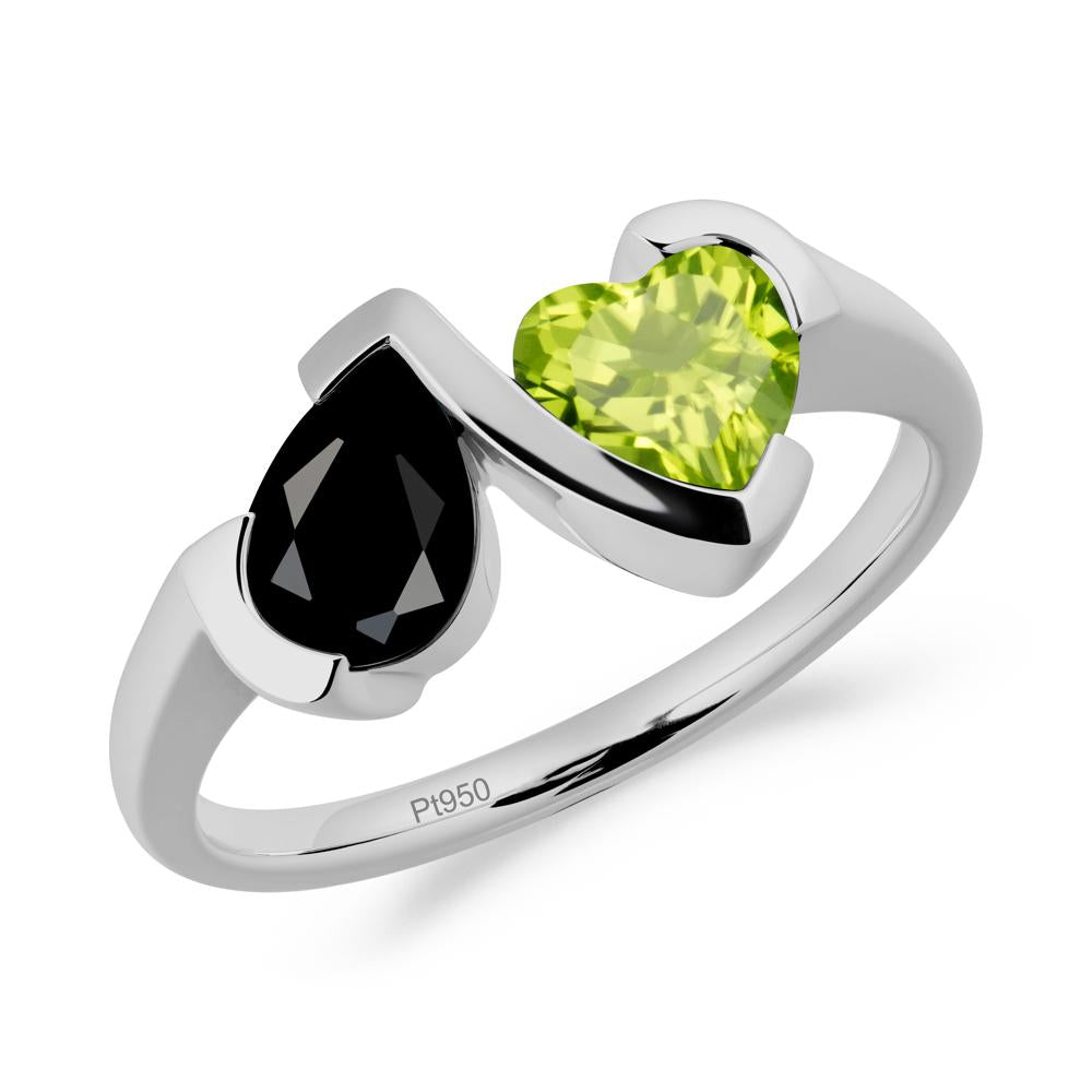 Heart and Pear Black Spinel and Peridot Two Stone Ring - LUO Jewelry #metal_platinum