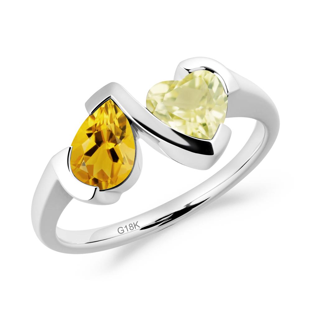 Heart and Pear Citrine and Lemon Quartz Two Stone Ring - LUO Jewelry #metal_18k white gold