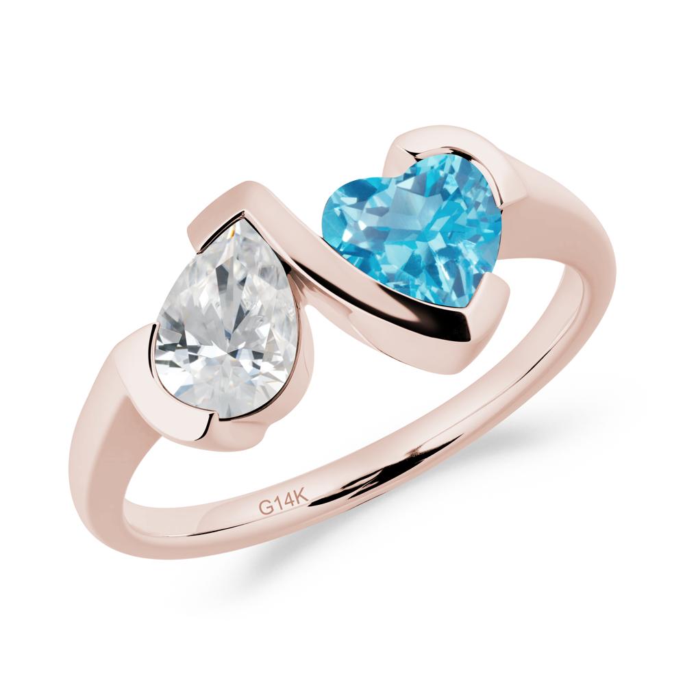 Bezel Set Cubic Zirconia and Swiss Blue Topaz Toi Et Moi Ring - LUO Jewelry #metal_14k rose gold