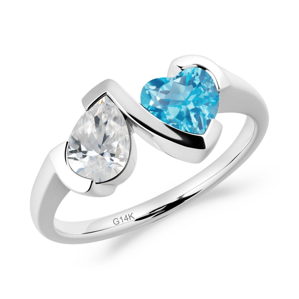 Bezel Set Cubic Zirconia and Swiss Blue Topaz Toi Et Moi Ring - LUO Jewelry #metal_14k white gold