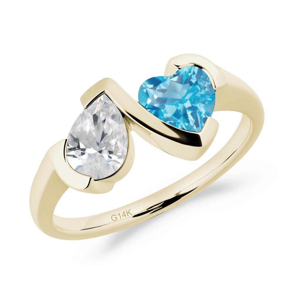 Bezel Set Cubic Zirconia and Swiss Blue Topaz Toi Et Moi Ring - LUO Jewelry #metal_14k yellow gold