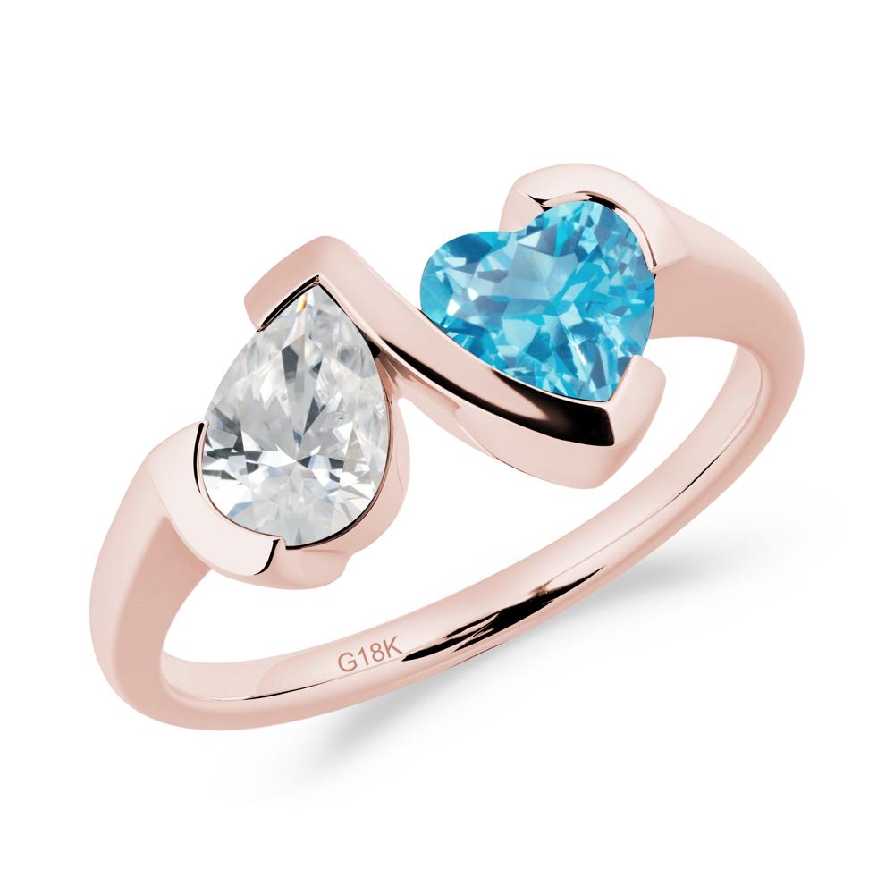 Bezel Set Cubic Zirconia and Swiss Blue Topaz Toi Et Moi Ring - LUO Jewelry #metal_18k rose gold