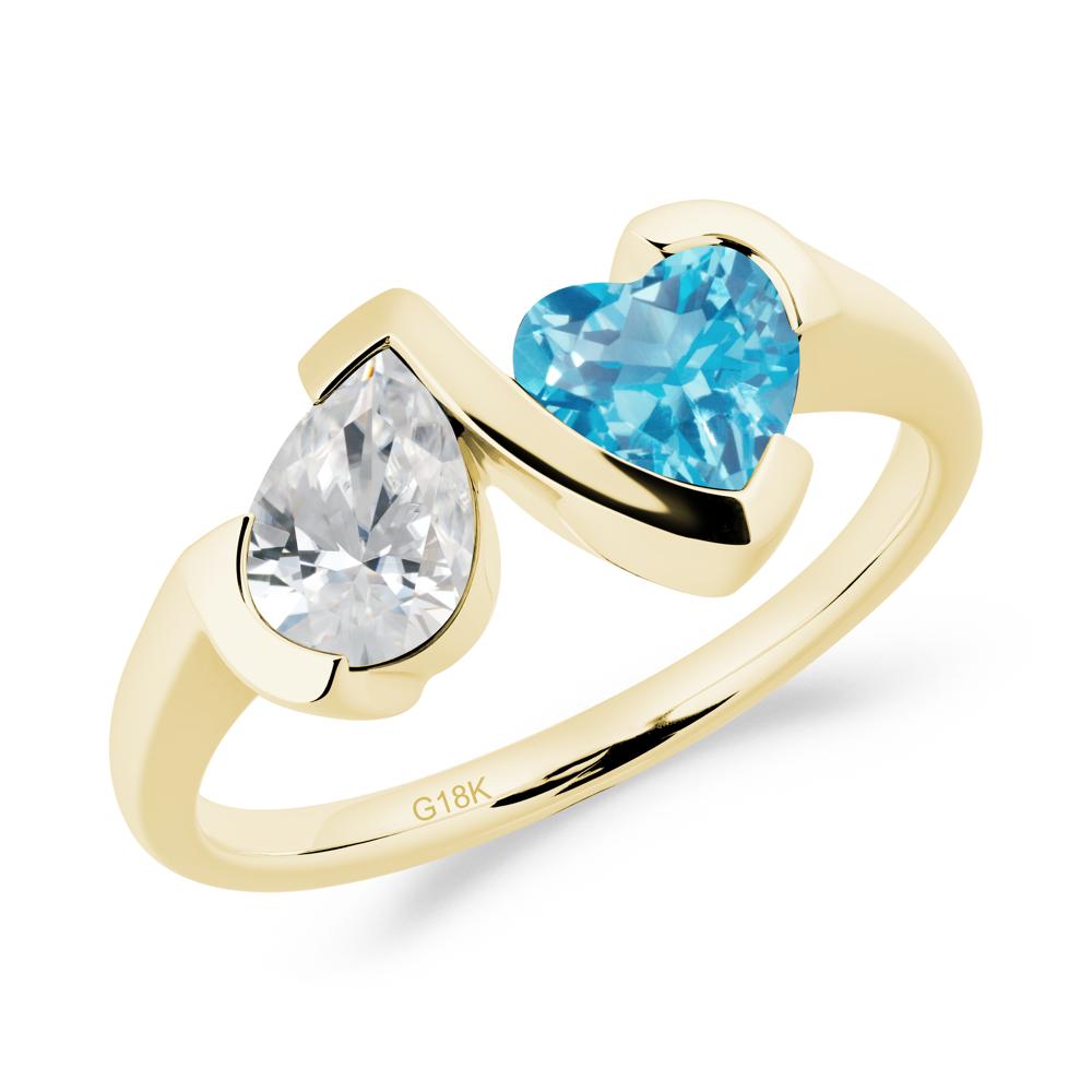 Bezel Set Cubic Zirconia and Swiss Blue Topaz Toi Et Moi Ring - LUO Jewelry #metal_18k yellow gold