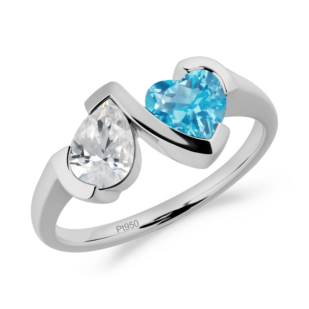Bezel Set Cubic Zirconia and Swiss Blue Topaz Toi Et Moi Ring - LUO Jewelry #metal_platinum
