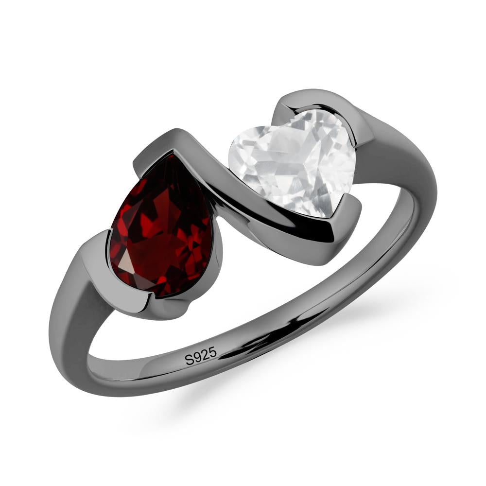 Bezel Set Garnet and White Topaz Toi Et Moi Ring - LUO Jewelry #metal_black finish sterling silver
