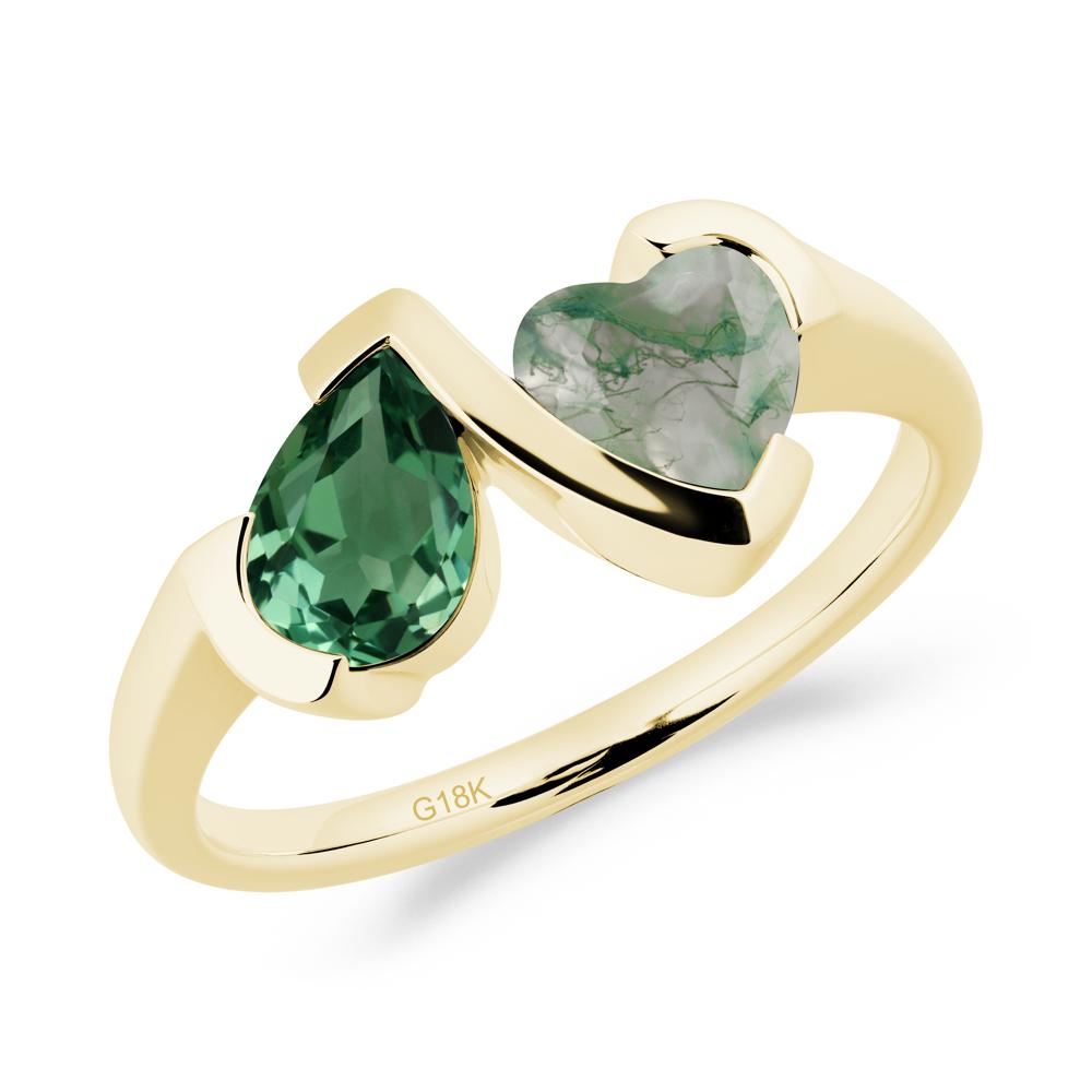 Heart and Pear Green Sapphire and Moss Agate Two Stone Ring - LUO Jewelry #metal_18k yellow gold