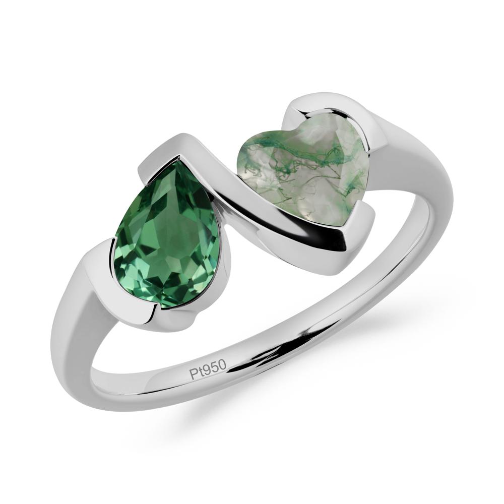 Heart and Pear Green Sapphire and Moss Agate Two Stone Ring - LUO Jewelry #metal_platinum