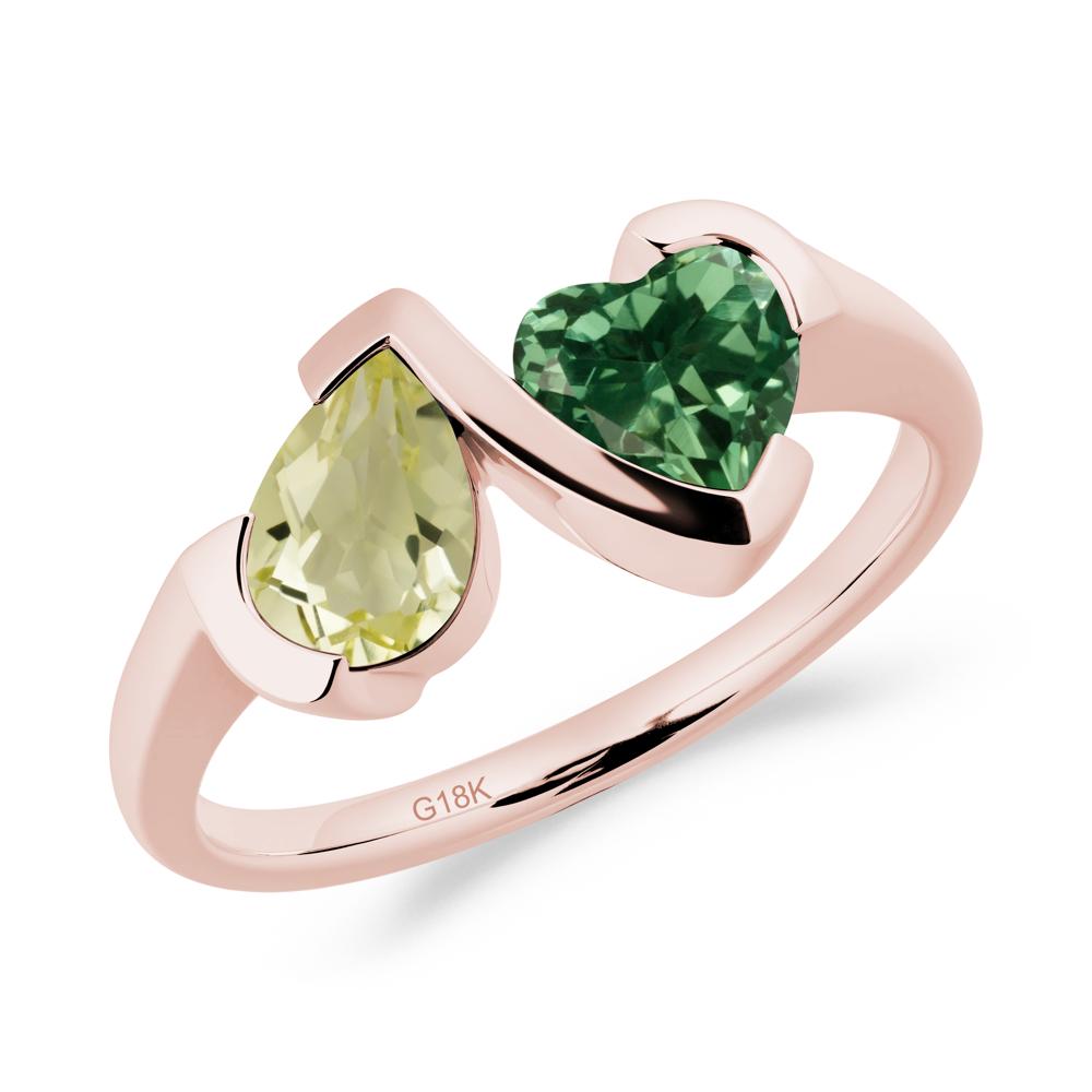 Bezel Set Lemon Quartz and Green Sapphire Toi Et Moi Ring - LUO Jewelry #metal_18k rose gold
