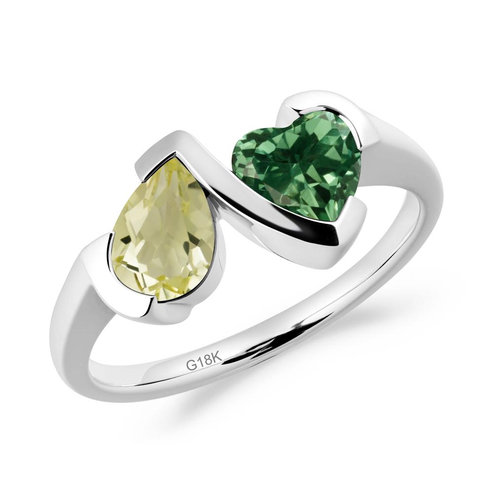 Bezel Set Lemon Quartz and Green Sapphire Toi Et Moi Ring - LUO Jewelry #metal_18k white gold
