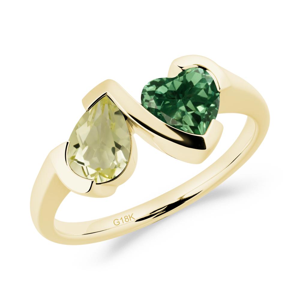 Bezel Set Lemon Quartz and Green Sapphire Toi Et Moi Ring - LUO Jewelry #metal_18k yellow gold