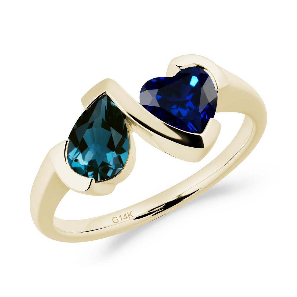 Heart and Pear London Blue Topaz and Sapphire Two Stone Ring - LUO Jewelry #metal_14k yellow gold
