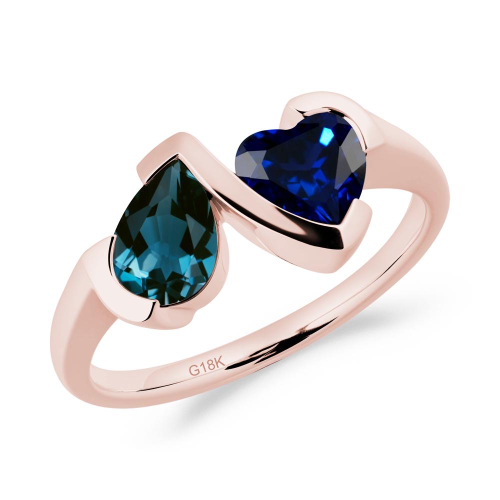 Heart and Pear London Blue Topaz and Sapphire Two Stone Ring - LUO Jewelry #metal_18k rose gold