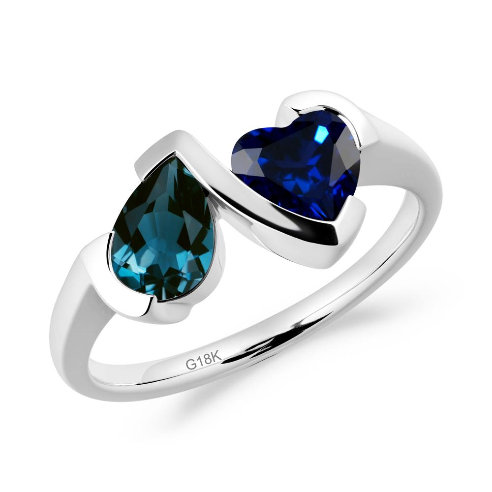 Heart and Pear London Blue Topaz and Sapphire Two Stone Ring - LUO Jewelry #metal_18k white gold
