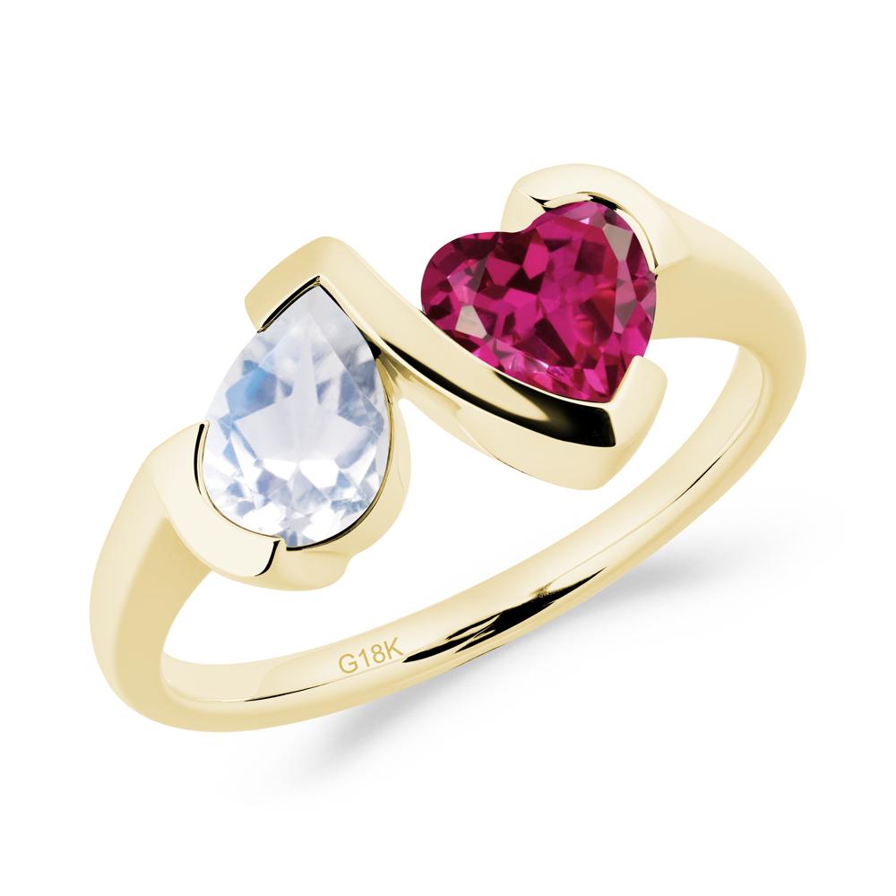 Bezel Set Moonstone and Ruby Toi Et Moi Ring - LUO Jewelry #metal_18k yellow gold