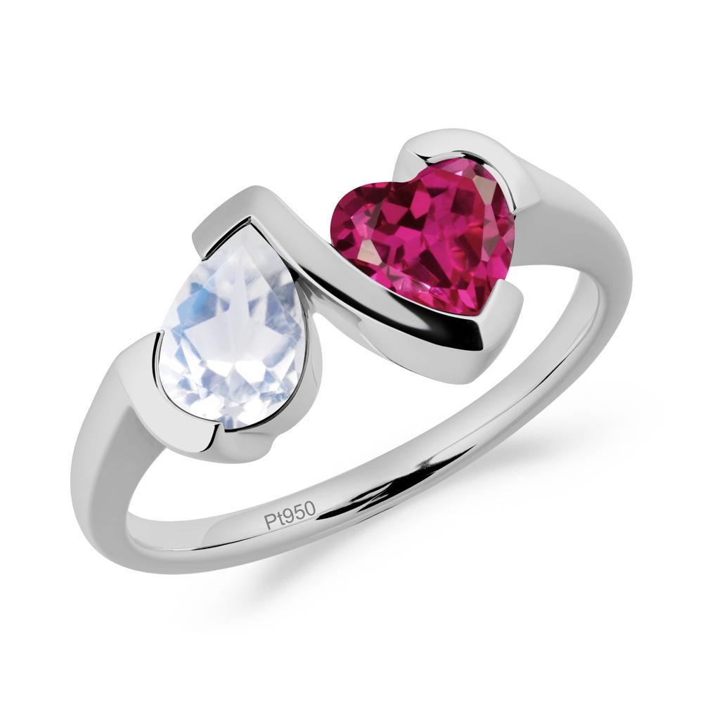 Bezel Set Moonstone and Ruby Toi Et Moi Ring - LUO Jewelry #metal_platinum