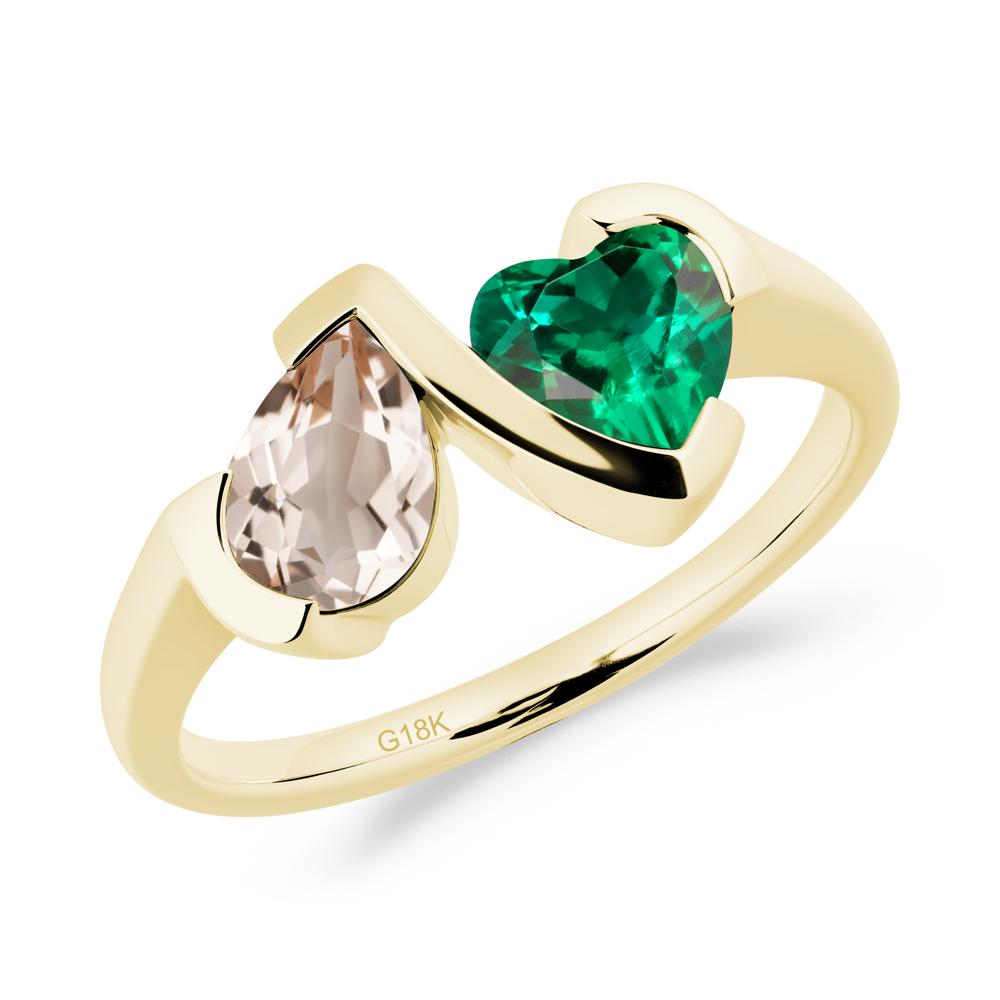 Heart and Pear Morganite and Amethyst Two Stone Ring - LUO Jewelry #metal_18k yellow gold