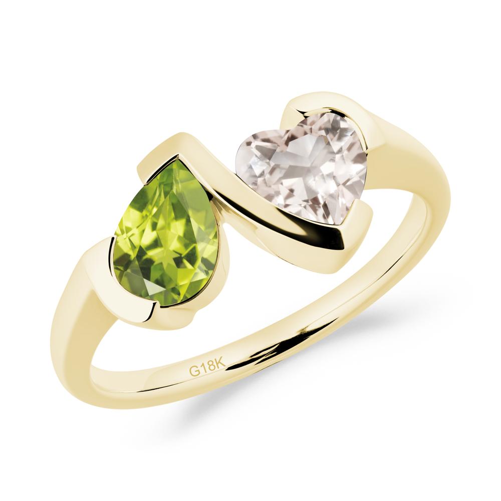 Bezel Set Peridot and Morganite Toi Et Moi Ring - LUO Jewelry #metal_18k yellow gold