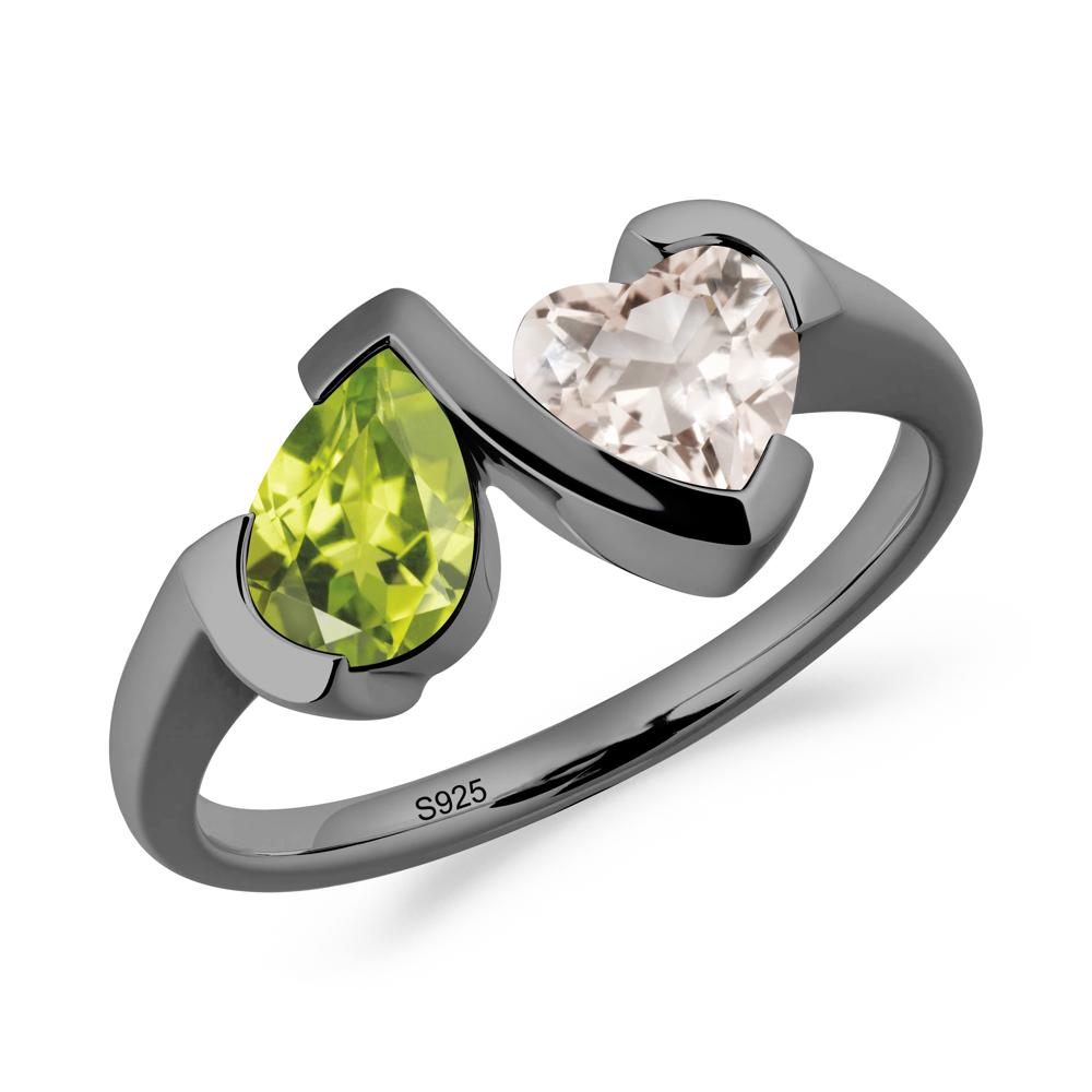 Bezel Set Peridot and Morganite Toi Et Moi Ring - LUO Jewelry #metal_black finish sterling silver