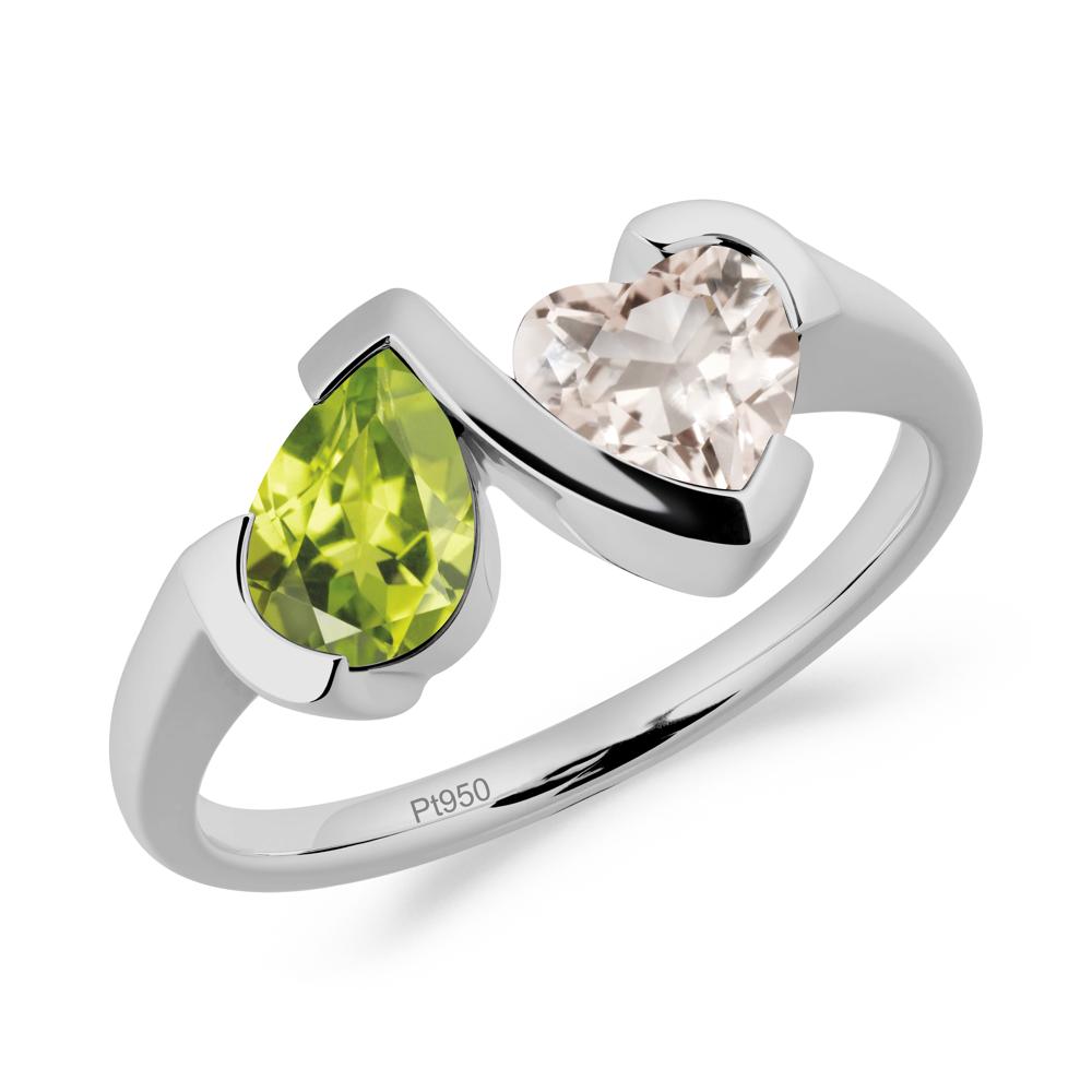 Bezel Set Peridot and Morganite Toi Et Moi Ring - LUO Jewelry #metal_platinum