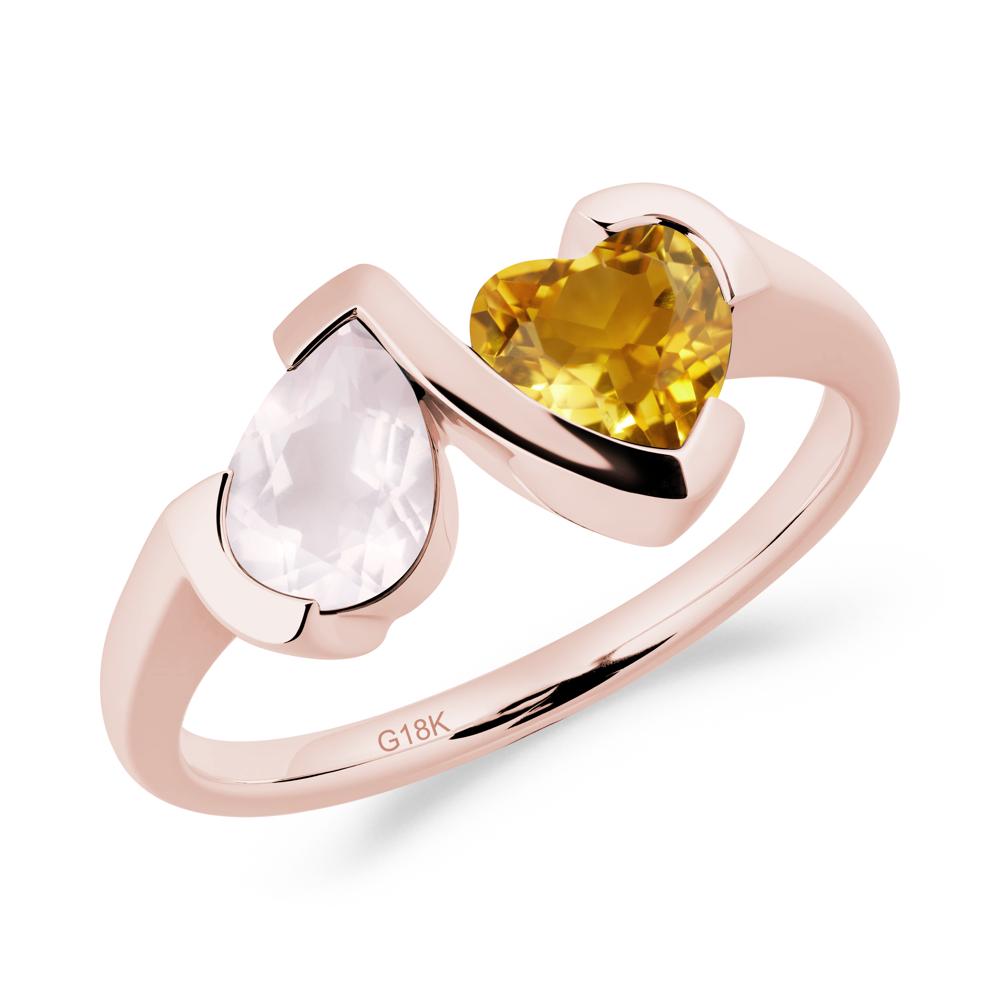 Bezel Set Rose Quartz and Citrine Toi Et Moi Ring - LUO Jewelry #metal_18k rose gold