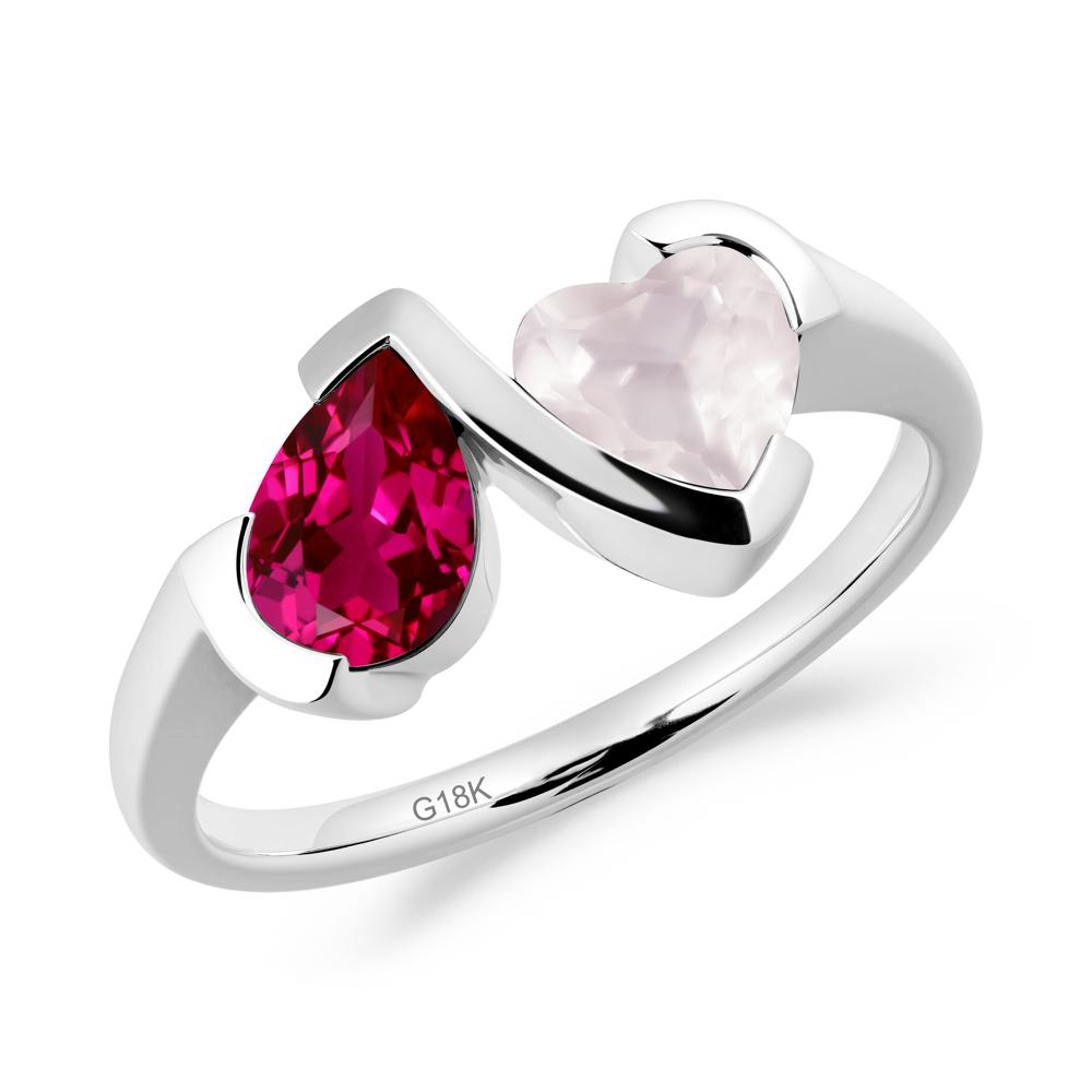 Bezel Set Ruby and Rose Quartz Toi Et Moi Ring - LUO Jewelry #metal_18k white gold