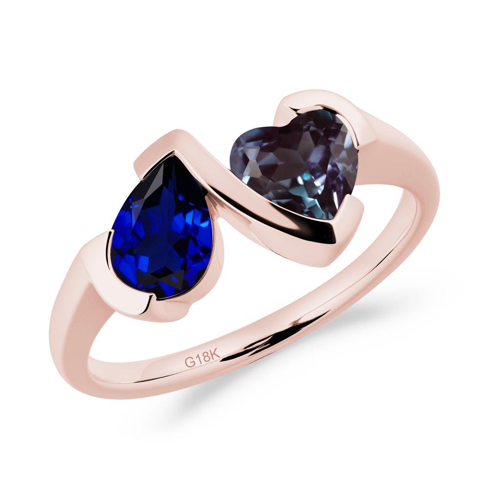 Heart and Pear Sapphire and Alexandrite Two Stone Ring - LUO Jewelry #metal_18k rose gold