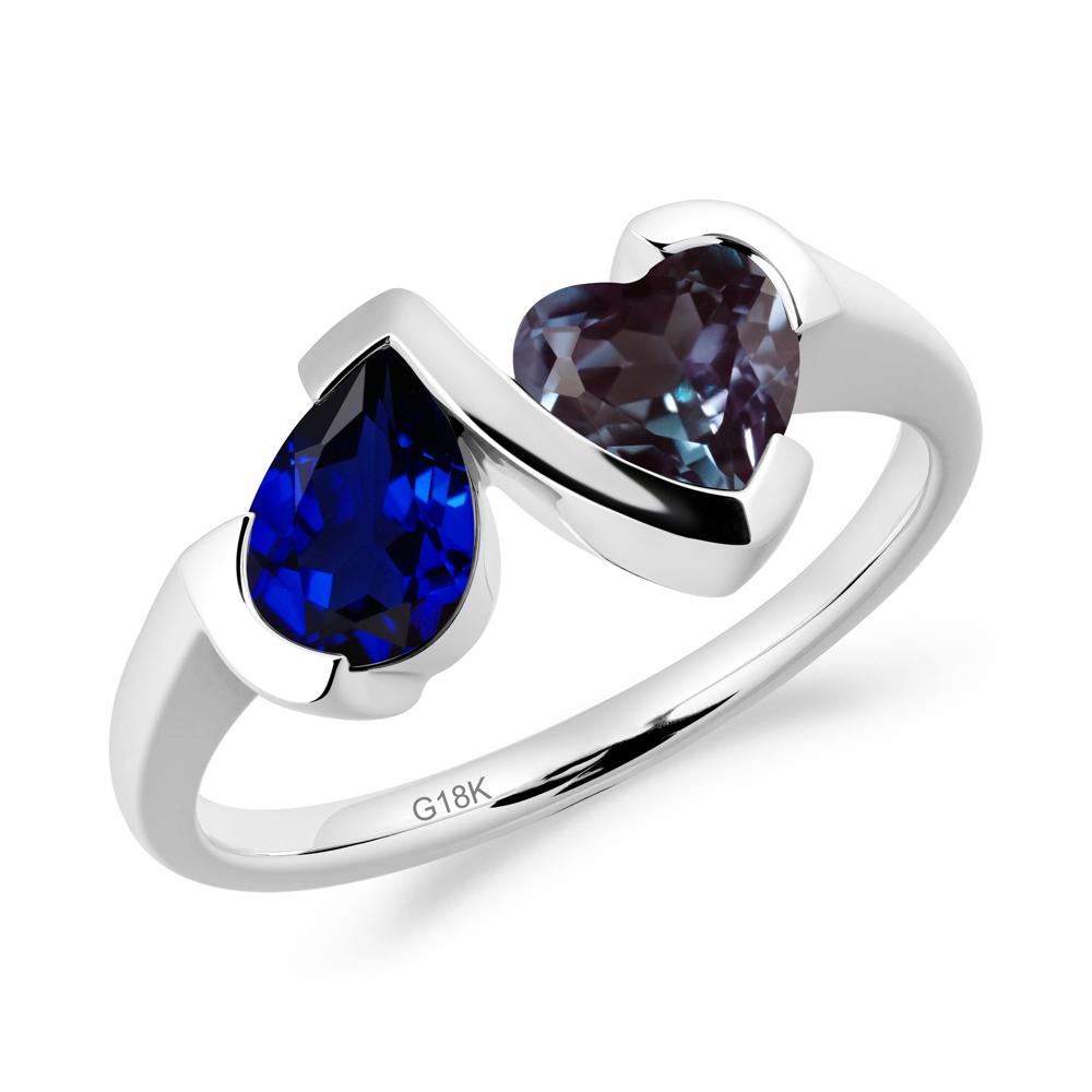 Heart and Pear Sapphire and Alexandrite Two Stone Ring - LUO Jewelry #metal_18k white gold