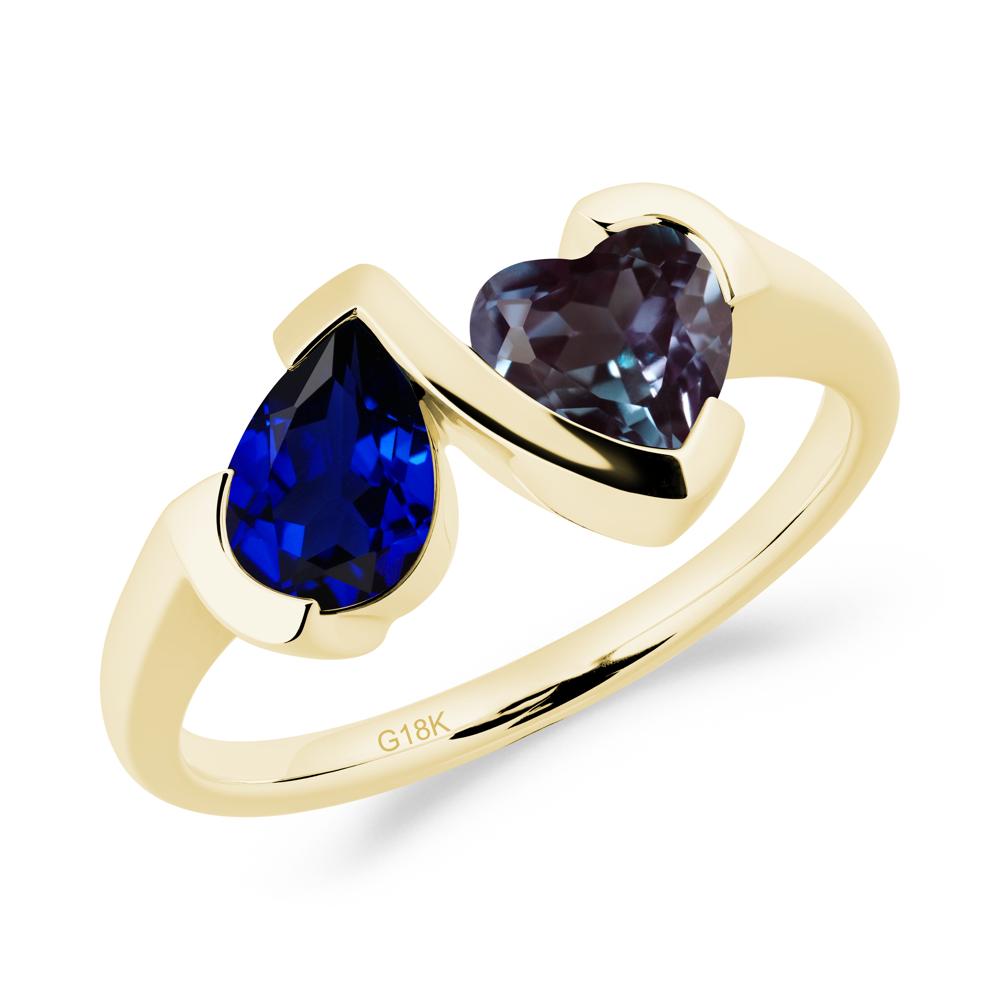 Heart and Pear Sapphire and Alexandrite Two Stone Ring - LUO Jewelry #metal_18k yellow gold