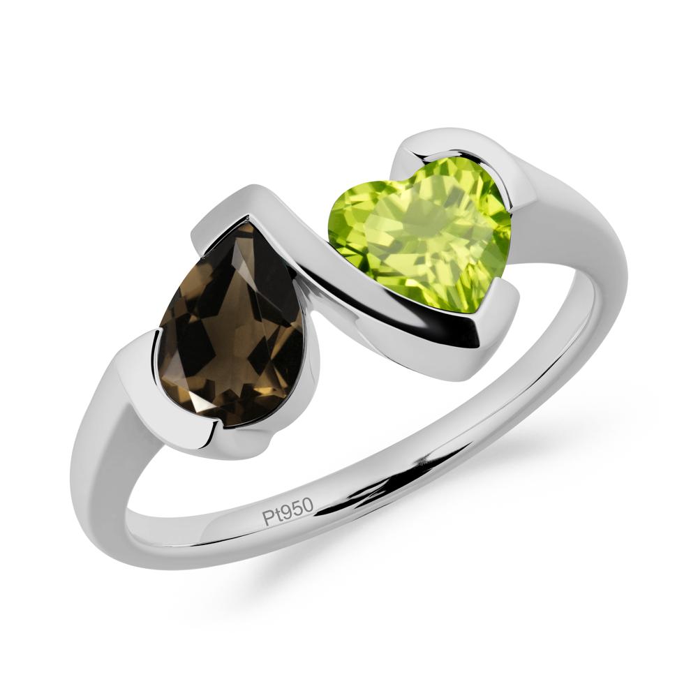 Bezel Set Smoky Quartz and Peridot Toi Et Moi Ring - LUO Jewelry #metal_platinum