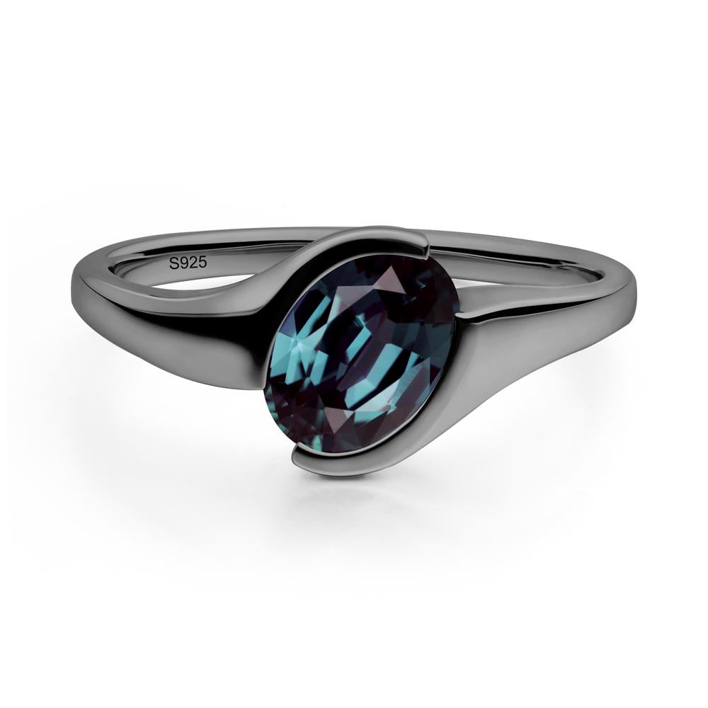 Oval Cut Alexandrite Solitaire Bypass Ring - LUO Jewelry #metal_black finish sterling silver