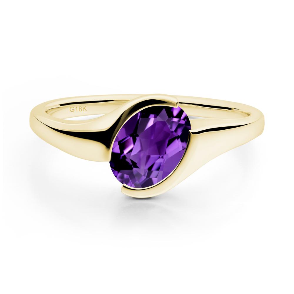 Oval Cut Amethyst Solitaire Bypass Ring - LUO Jewelry #metal_18k yellow gold