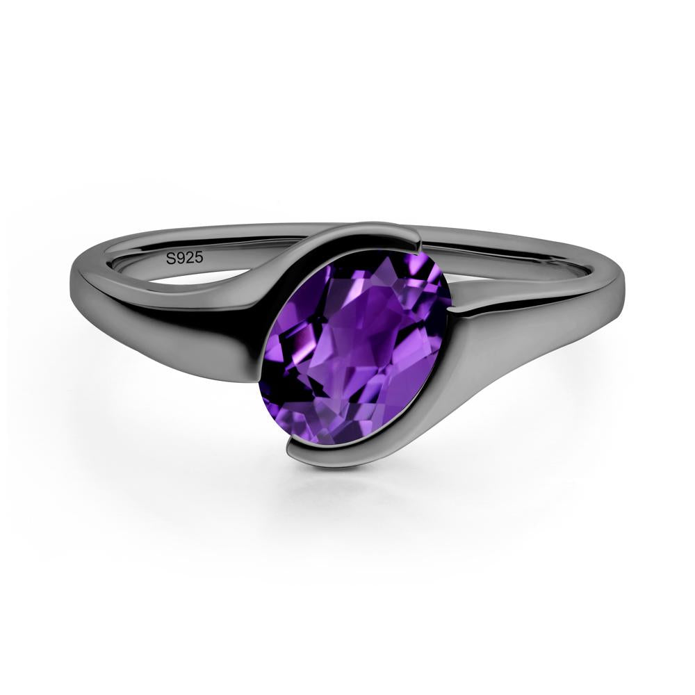 Oval Cut Amethyst Solitaire Bypass Ring - LUO Jewelry #metal_black finish sterling silver