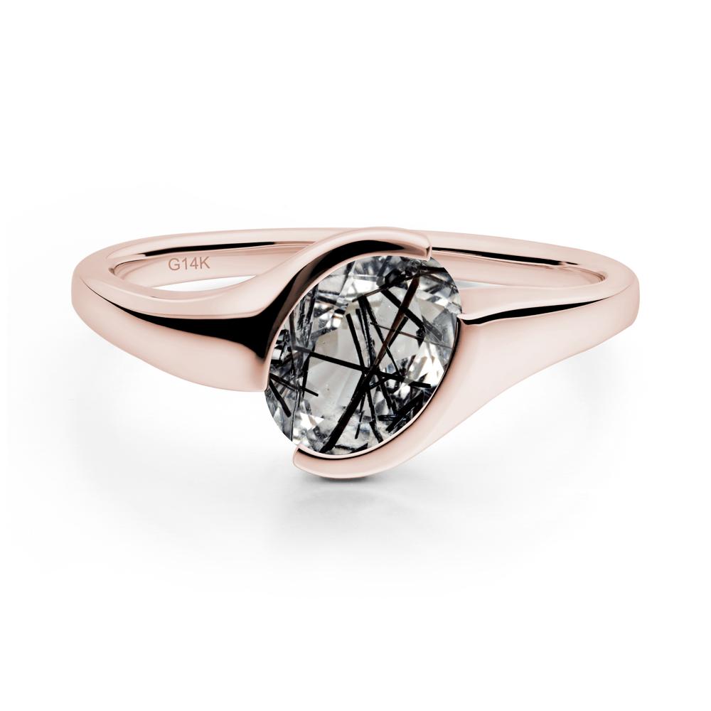 Oval Cut Black Rutilated Quartz Solitaire Bypass Ring - LUO Jewelry #metal_14k rose gold