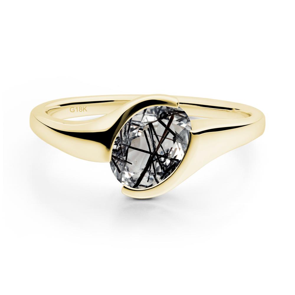 Oval Cut Black Rutilated Quartz Solitaire Bypass Ring - LUO Jewelry #metal_18k yellow gold