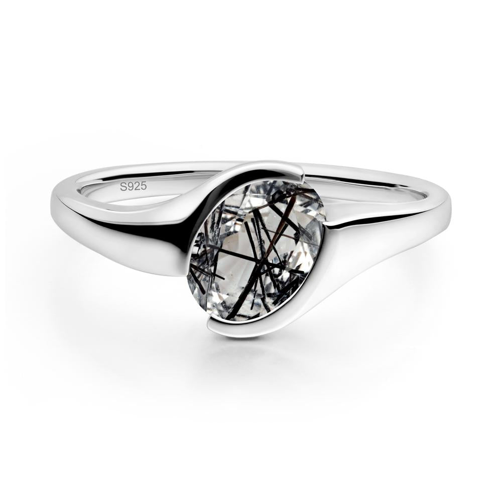 Oval Cut Black Rutilated Quartz Solitaire Bypass Ring - LUO Jewelry #metal_sterling silver
