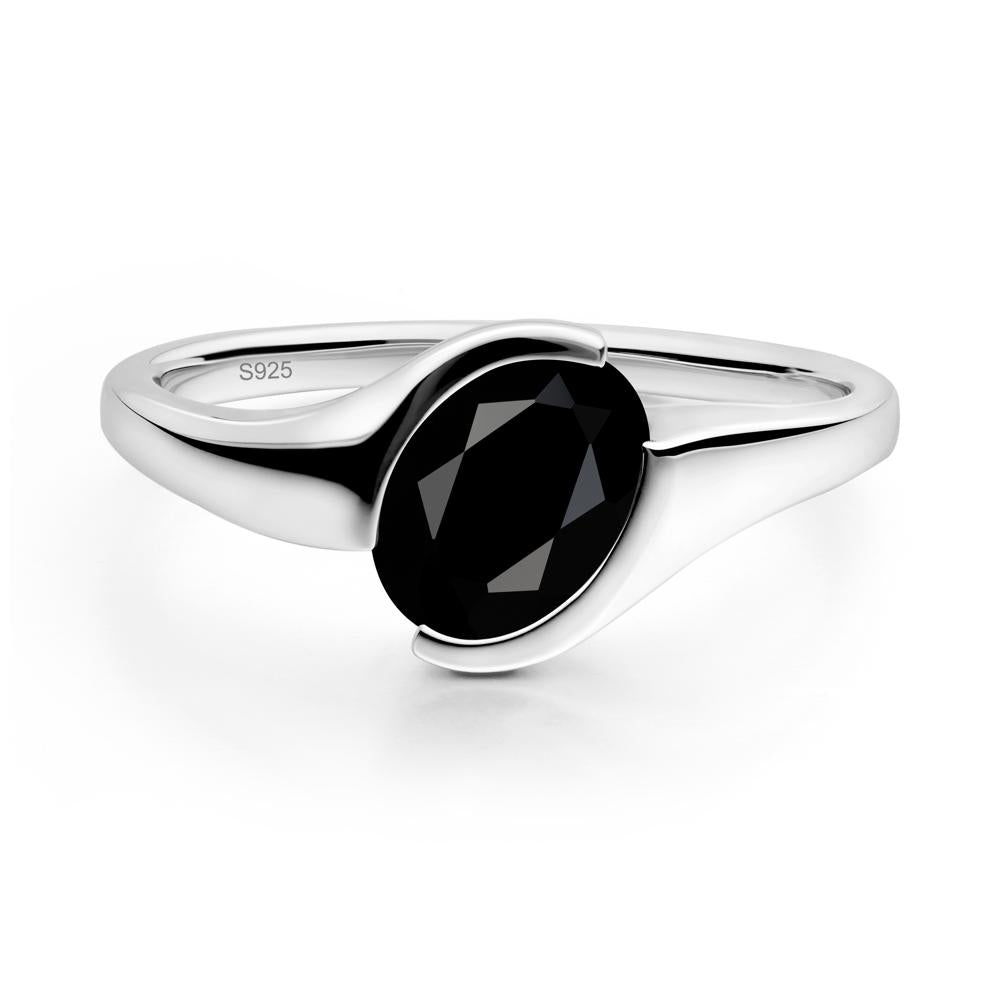 Oval Black Spinel Tension Ring - LUO Jewelry #metal_sterling silver