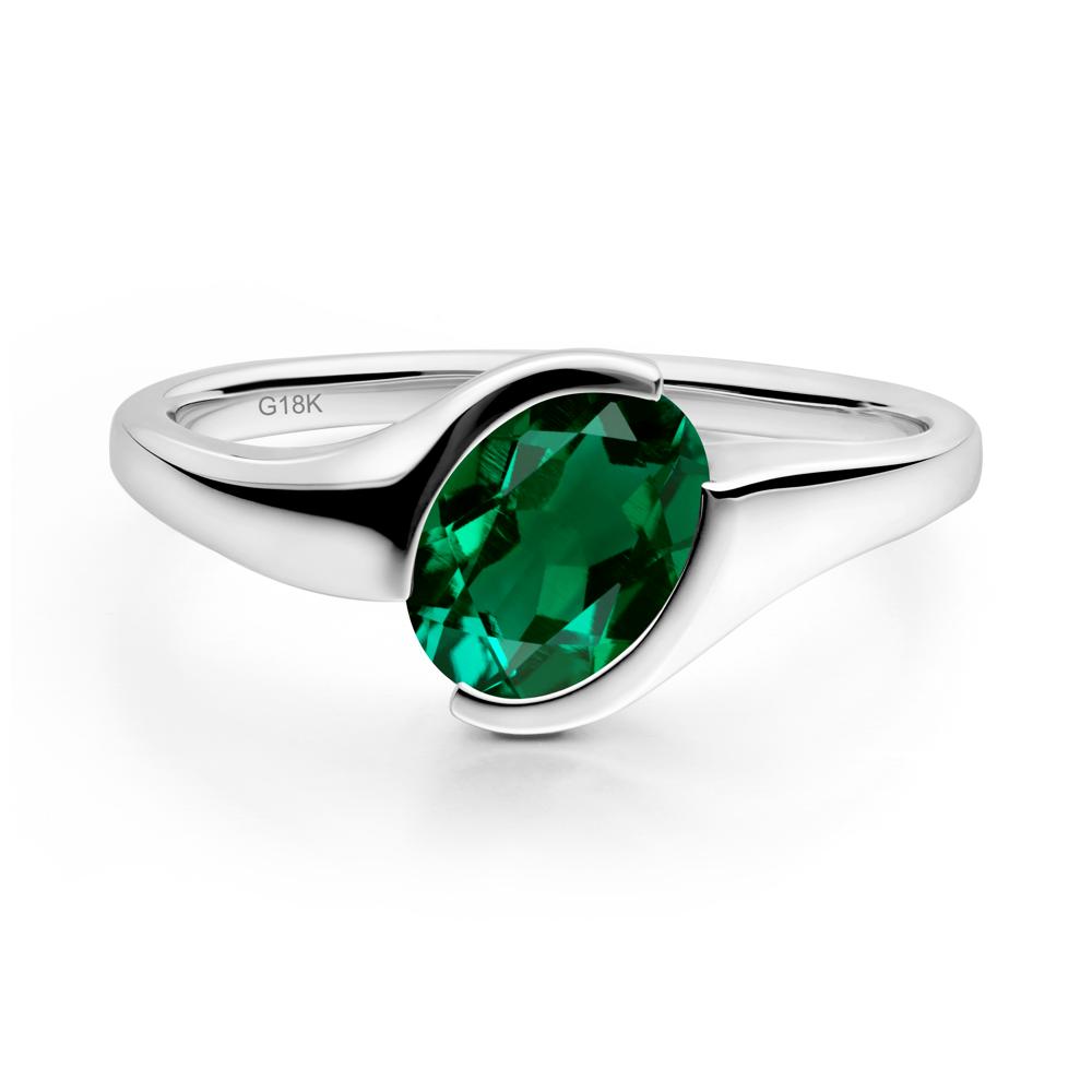 Oval Cut Emerald Solitaire Bypass Ring - LUO Jewelry #metal_18k white gold