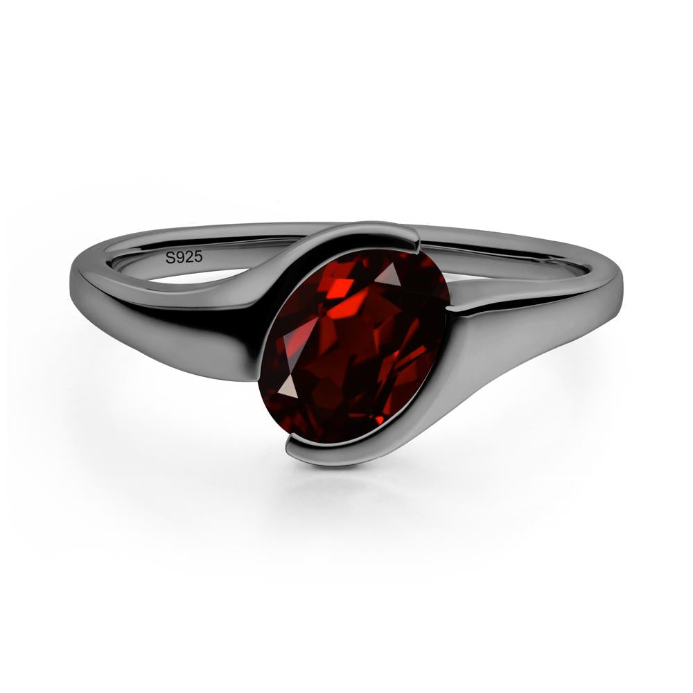 Oval Garnet Tension Ring - LUO Jewelry #metal_black finish sterling silver
