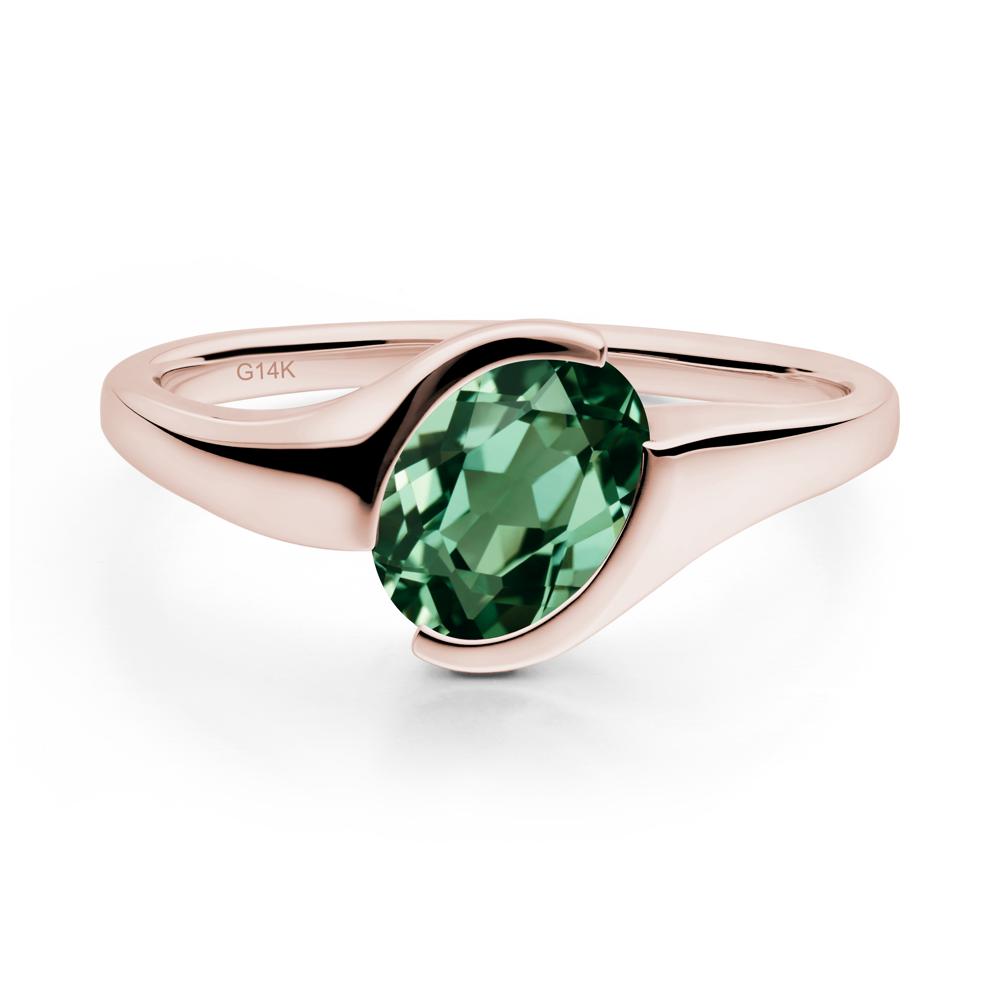 Oval Cut Green Sapphire Solitaire Bypass Ring - LUO Jewelry #metal_14k rose gold