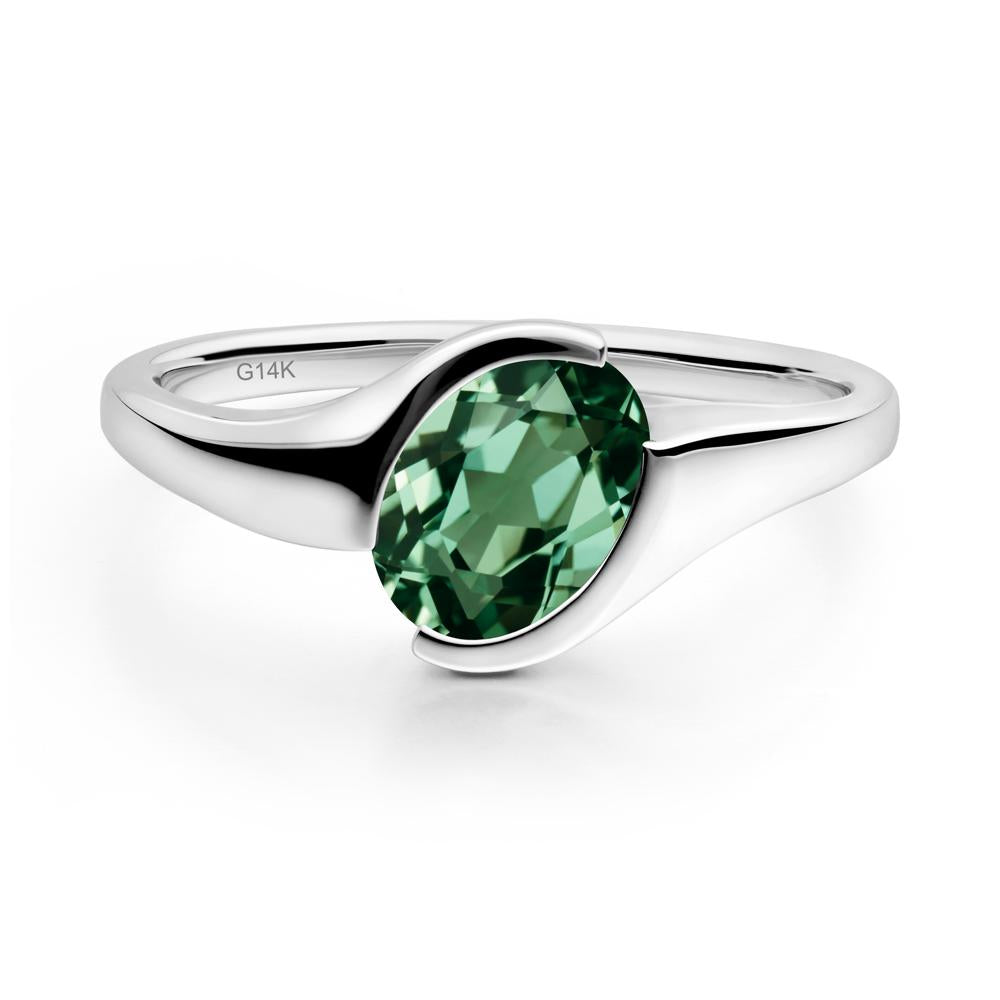 Oval Cut Green Sapphire Solitaire Bypass Ring - LUO Jewelry #metal_14k white gold