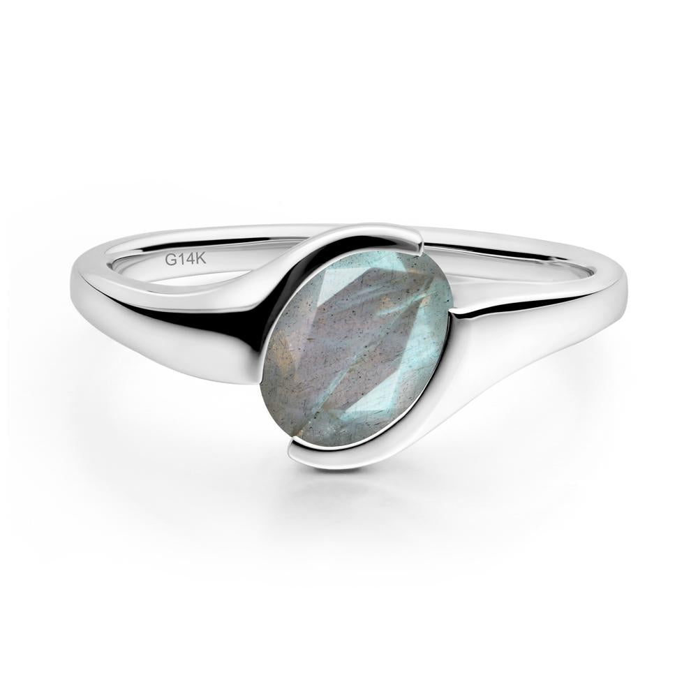 Oval Cut Labradorite Solitaire Bypass Ring - LUO Jewelry #metal_14k white gold