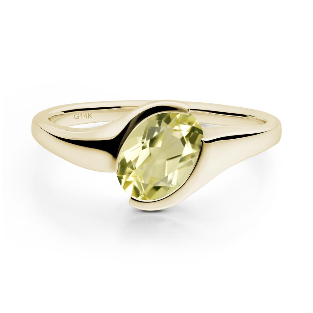 Oval Cut Lemon Quartz Solitaire Bypass Ring - LUO Jewelry #metal_14k yellow gold