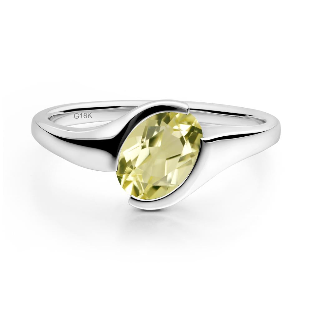 Oval Cut Lemon Quartz Solitaire Bypass Ring - LUO Jewelry #metal_18k white gold