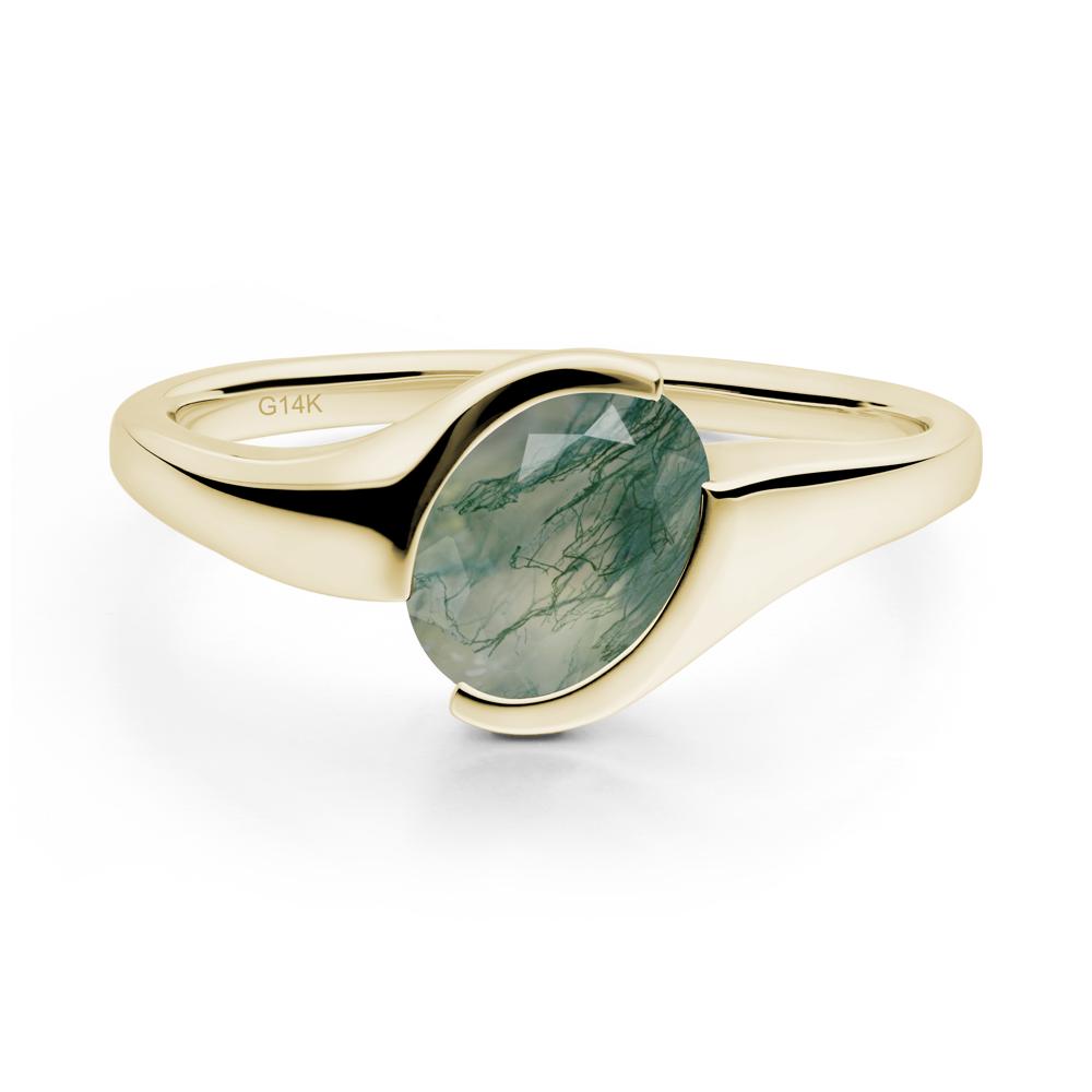 Oval Cut Moss Agate Solitaire Bypass Ring - LUO Jewelry #metal_14k yellow gold