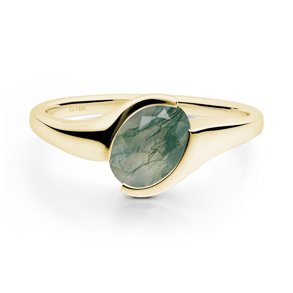 Oval Cut Moss Agate Solitaire Bypass Ring - LUO Jewelry #metal_18k yellow gold