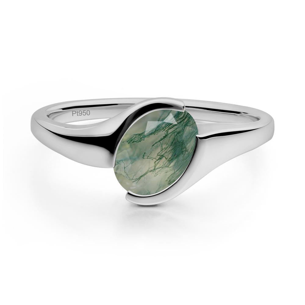 Oval Cut Moss Agate Solitaire Bypass Ring - LUO Jewelry #metal_platinum