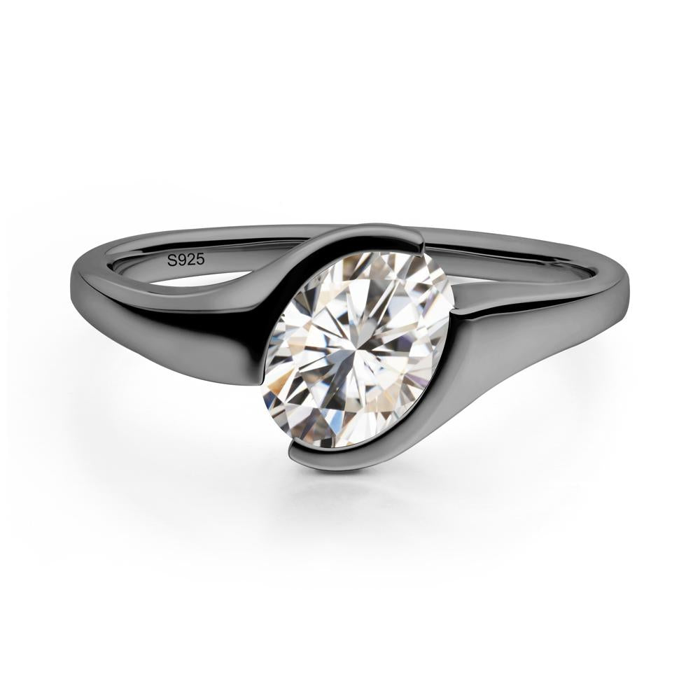 Oval Cut Moissanite Solitaire Bypass Ring - LUO Jewelry #metal_black finish sterling silver