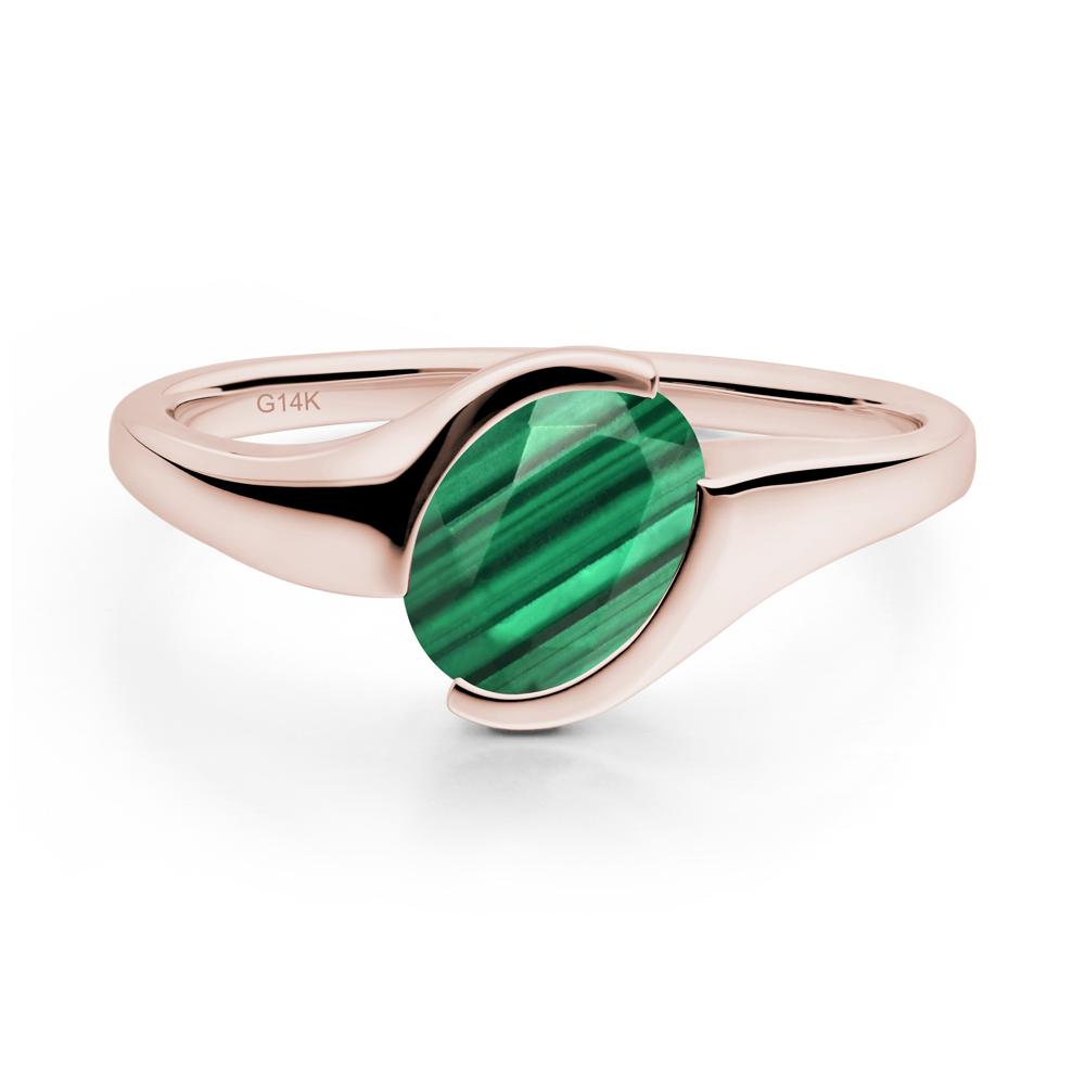 Oval Cut Malachite Solitaire Bypass Ring - LUO Jewelry #metal_14k rose gold