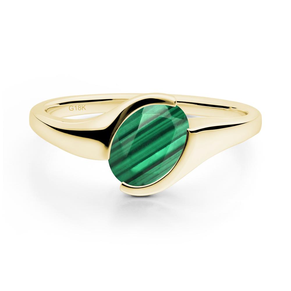 Oval Cut Malachite Solitaire Bypass Ring - LUO Jewelry #metal_18k yellow gold